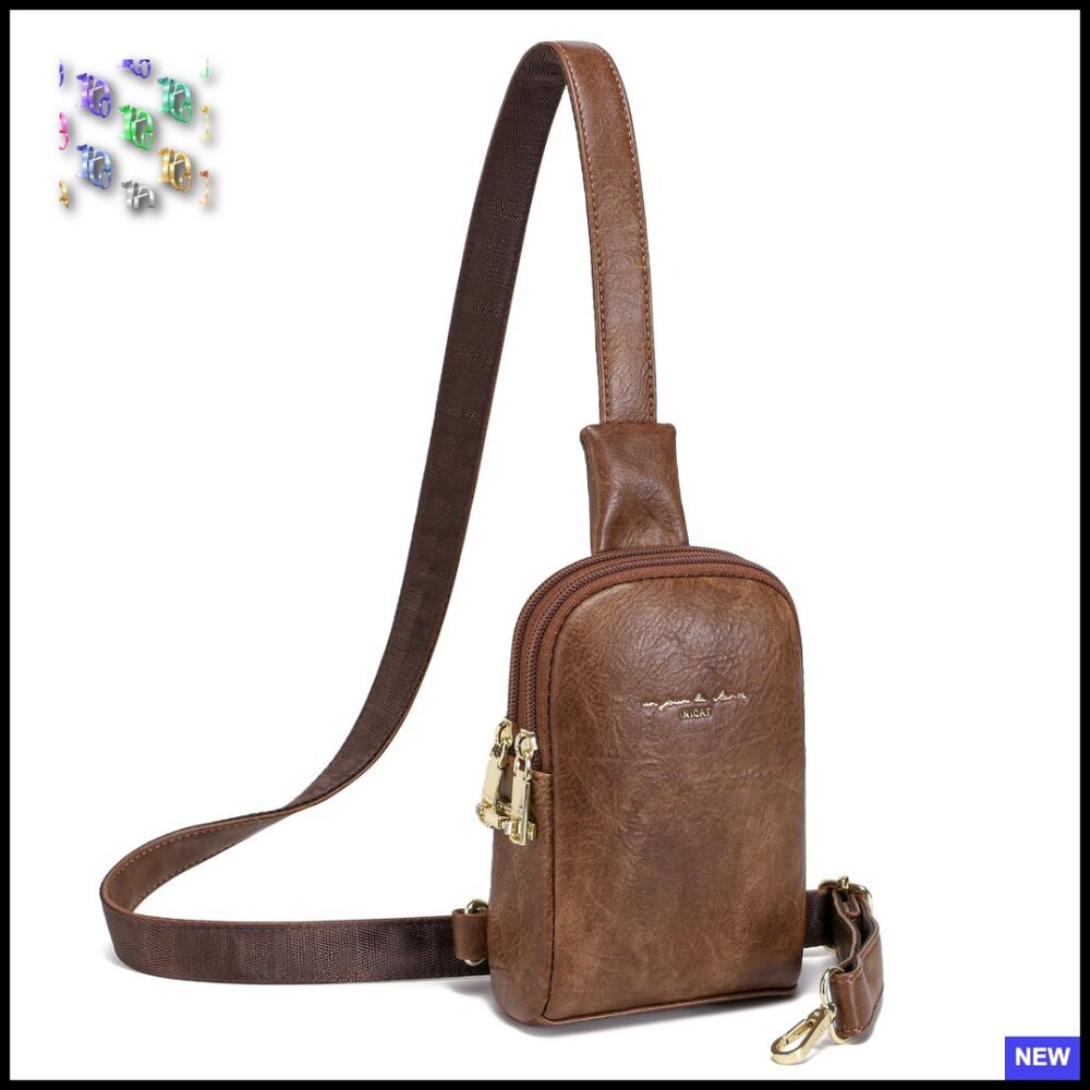 Small Vegan Leather Sling Bag Crossbody Purse Lightweight Adjustable Strap